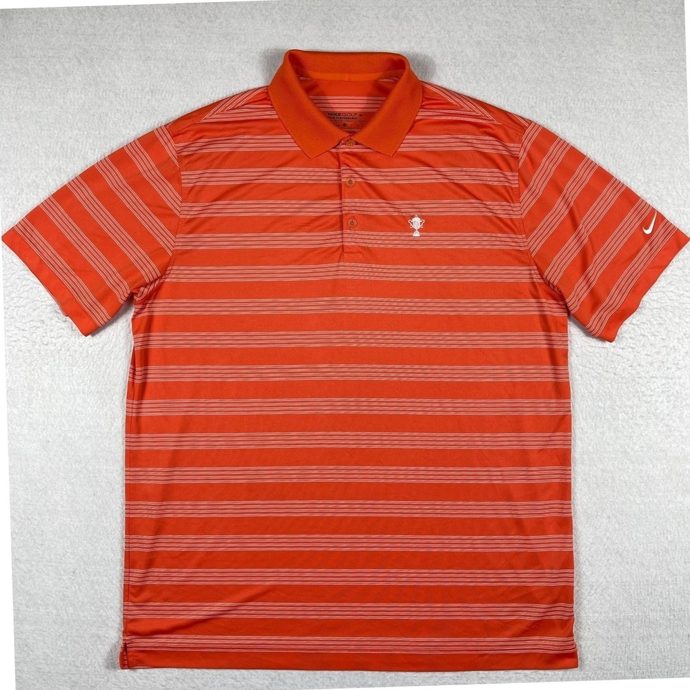 Nike Polo Shirt Mens XL Orange Striped Performance Golf Casual Vacation Travel